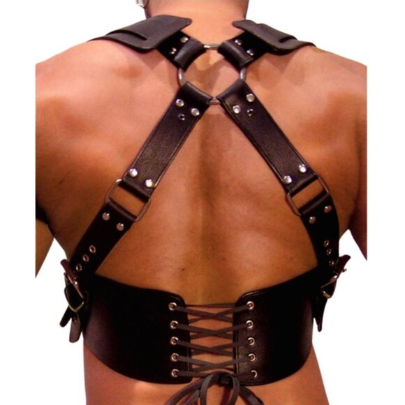 Prime Mens Chest Shoulder Red Leather Harnesses - Picture 2 of 2